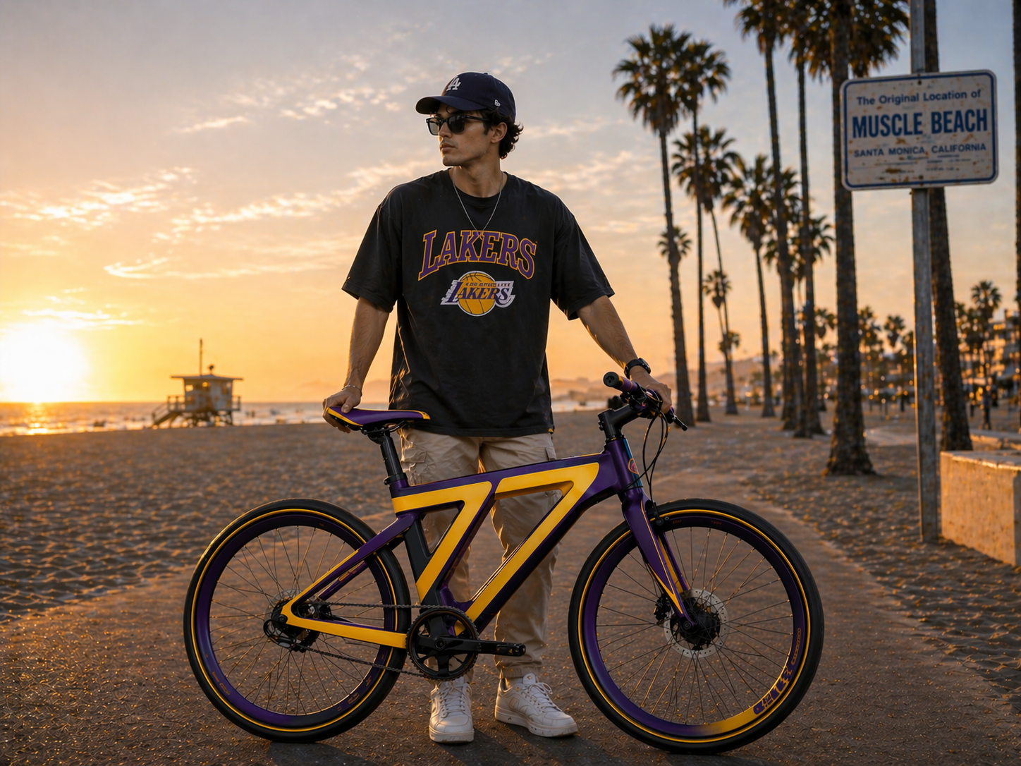 77 — purple and gold bike at Muscle Beach, Santa Monica